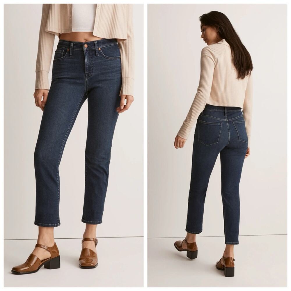 Madewell Mid Rise Stovepipe Ankle Straight Leg Stretch Jeans Dahill Dark Wash